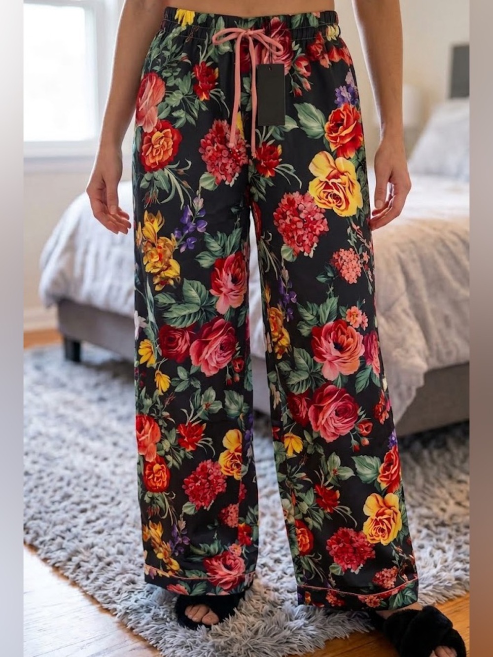 NWT Floral Wide Leg Palazzo Satin Lounge Pants